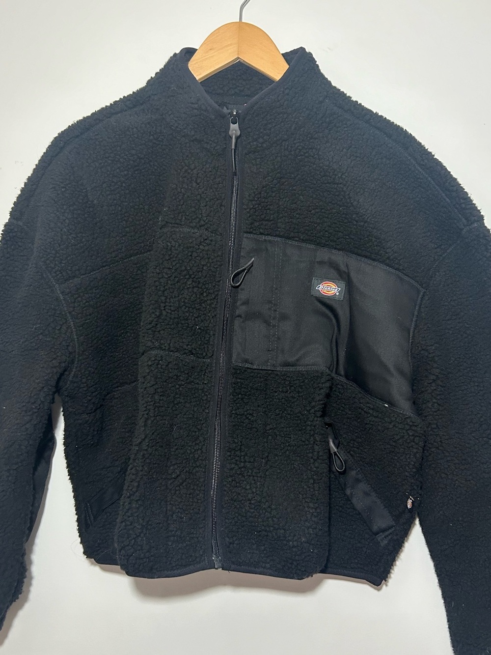 Dickies Women’s Black Sherpa Cropped Fleece Jacket Size L NWT